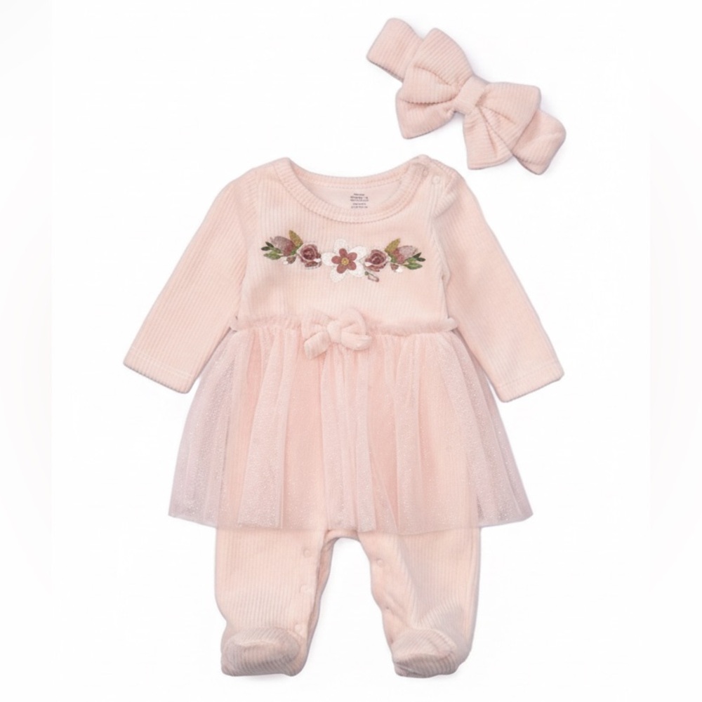 Adorable Pink Baby Outfit with Floral Embroidery